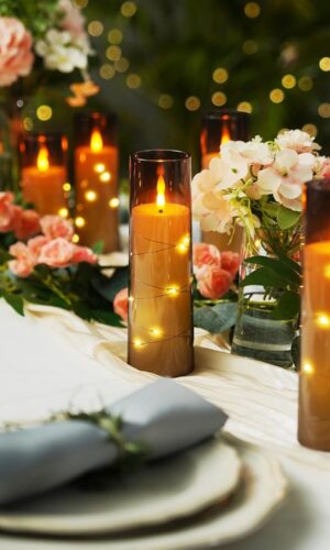 Graphite Black Acrylic Glass LED Pillar Candles with Fairy Lights – Set of 3 Candles with a Remote