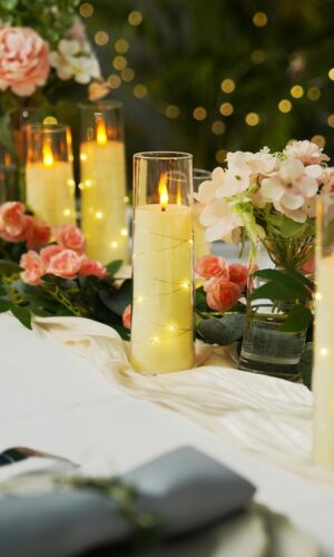 Ivory White Acrylic Glass LED Pillar Candles with Fairy Lights – Set of 3 Candles with a Remote
