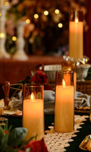 Honey Gold Acrylic Glass LED Pillar Candles – Set of 3 Candles with a Remote
