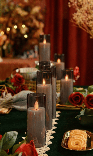 Graphite Black Acrylic Glass LED Pillar Candles – Set of 3 Candles with a Remote